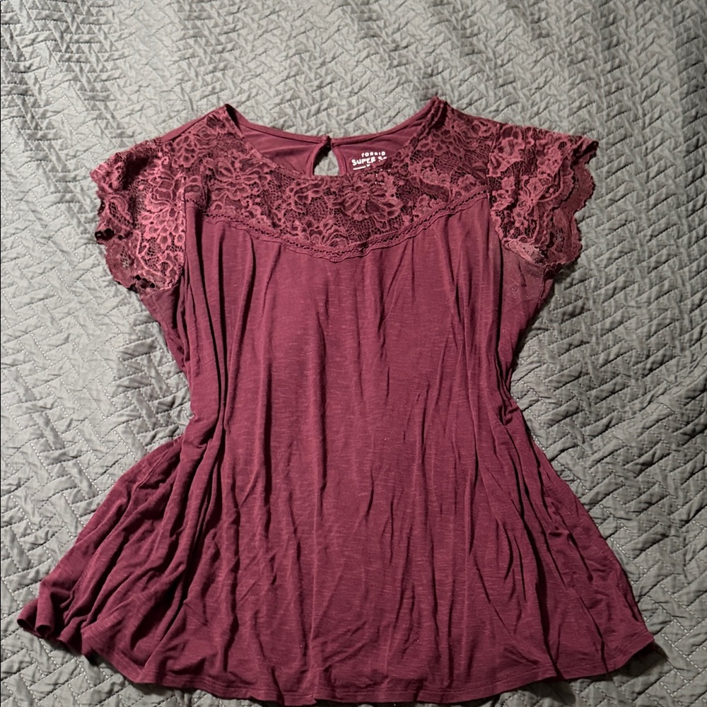 Torrid size 2 Burgundy Lace Accent Blouse
